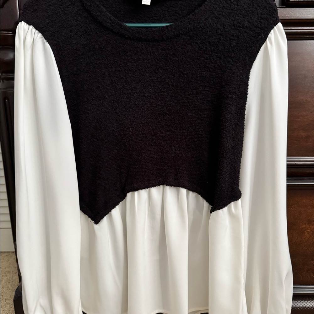Two-Tone Black & White Layered Tunic Top